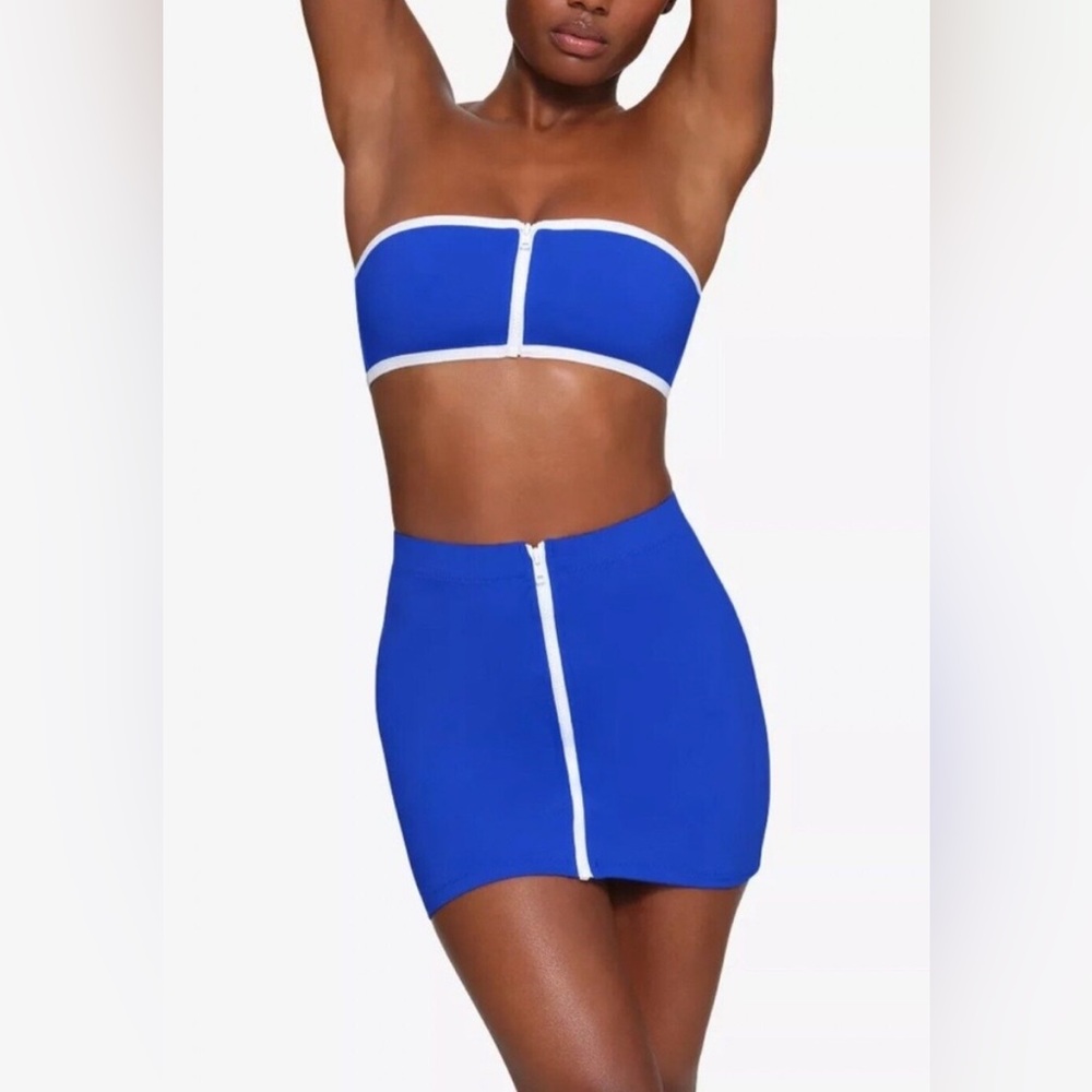 NWT SKIMS Sporty Zipper Swim Mini Skirt in Color: Cobalt Blue